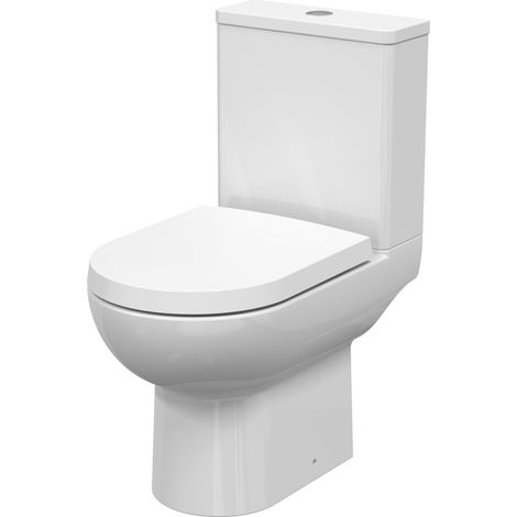 Nuie Isla Compact Rimless Open Back Close Coupled Pan with Push Button Cistern - Excluding Seat