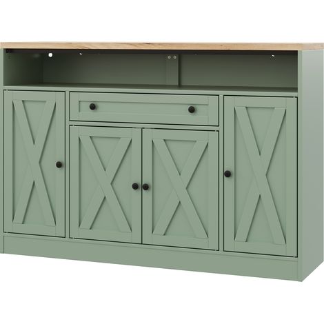 Buffet de cuisine 140x35x95 cm en MDF vert avec LED RGB, rangement pour salle à manger – MEUBLIV (1/5)