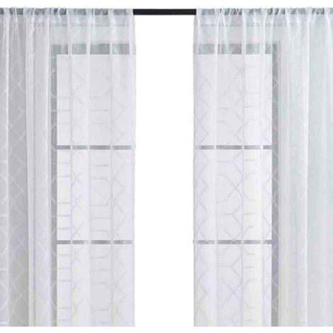 Rideaux en Voile Blanc Brodé à Motif Floral Style Ferme - à Oeillets - 52x84 Pouces (132x213cm) - pour Séjour ou Chambre - Lot de 2