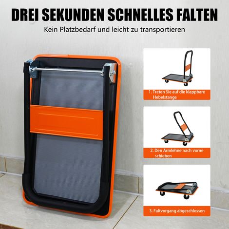 Chariot plateforme pliable, charge utile 150 kg, roulettes pivotantes 360°, manutention pratique pour chargement et stockage, entrepôt – orange (1/5)