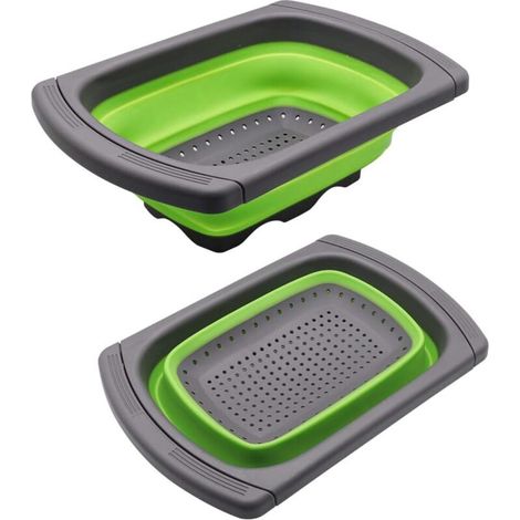 Colador plegable, capacidad de 3,8 L, cesta de silicona de 265 mm, colador plegable con asas extensibles, colores surtidos (verde) - Fei Yu (1/5)