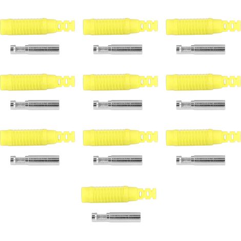 10er-Set Bananenbuchsen-Stecker aus Messing (PA-Buchse) mit Isolierschlauch, Presspassungsadapter J.10031 (Gelb) (1/5)