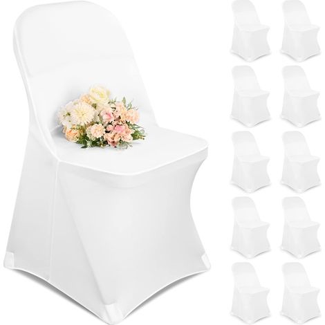 Lot de 10 Housses de chaise, extensible, lavable, spandex, blanc, pour mariage, banquet (1/5)