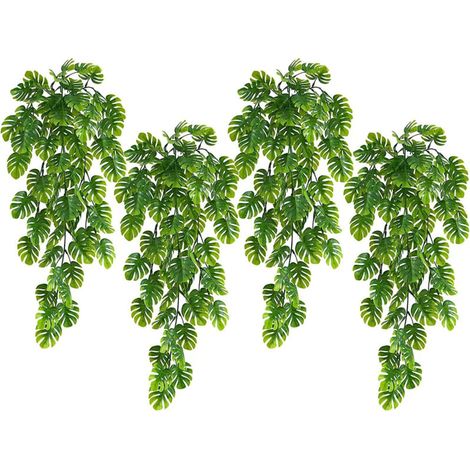 Lot de 4 plantes grimpantes artificielles à suspendre au mur, guirlande de feuilles de tortue tombantes, décoration murale (1/5)