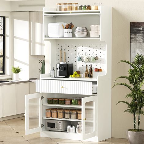 Alacena alta 80/40/180 cm blanca con LED, baldas regulables y cajón (1/5)