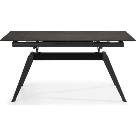 Mesa comedor rectangular extensible MANU tapa cerámico negro patas metal negro, 76cm(alto) 160/220cm(ancho) 90cm(largo) (1/4)