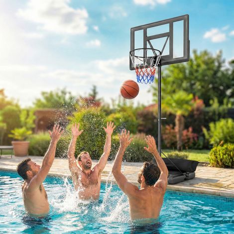 Panier de basket mobile, hauteur réglable de 2,45 à 3,05 m, panneau incassable, réglage de la hauteur par manivelle (1/5)