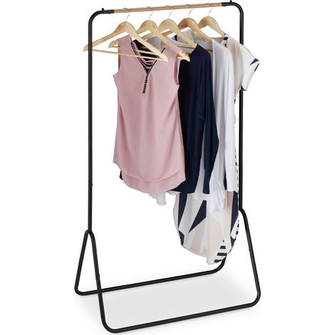 Portant à vêtements, métal, porte-manteaux ouvert, support à vestes, HxLxP: 145 x 80 x 44 cm, apparence bois (1/5)
