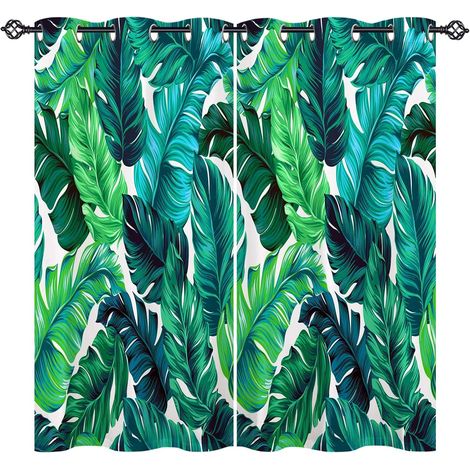 Rideau Occultant Tropical Vert Palmier Feuille Rideau Thermique Isolant Tenture Opaque à Oeillets Draperies Intérieurs pour Maison Chambre Salon 2 Panneaux L 77 x H 160 cm - 77L X 160H cm (2 Panneaux) (1/5)