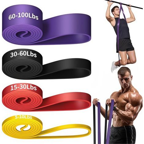 bandas de resistencia, banda de resistencia, elástico para fitness, resista, 4 bandas de resistencia de diferentes niveles para yoga, pilates, fitness y entrenamiento de fuerza. (1/5)