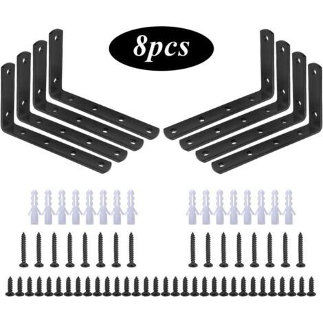 Mounting Bracket, 8 Pack, L-Shaped Right Angle Bracket, Stainless Steel, Black,125 mm x 75 mm x 20 mm shelf bracket / corner bracket with 48 screws and 16 dowels (1/3)