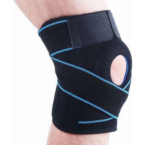 Genouillère de Sport, orthèse rotulienne et ligamentaire réglable, latéraux coussinets stabilisators gel, blau. (1/5)