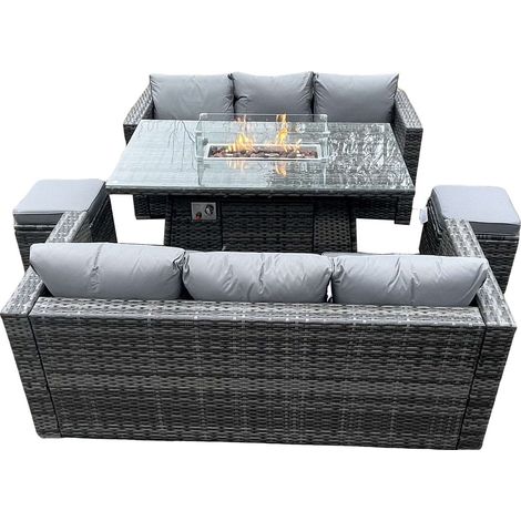 Fimous Outdoor PE Rattan Gartenmöbel Gas Feuer Grube Esstisch Lounge Sofa 2 Piece Fußhocker Dunkelgrau gemischte Terrasse (1/5)