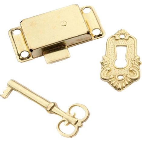 Serrures de meuble style antique pour boîtes à bijoux, 3 pièces - nickel blanc,Gold (1/4)