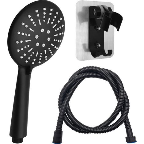 Douchette à main à trois vitesses sous pression - Noir givré - Ensemble de douche universel - Flexible de douche (besoin de perforer) (1/5)