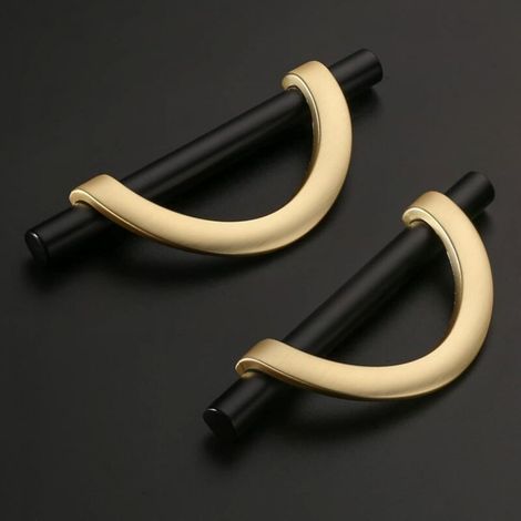 Lot de 2 poignées de meuble noires et dorées brillantes avec vis en alliage de zinc, adaptées aux bureaux et aux tiroirs, espacement des trous : 96 mm (1/5)
