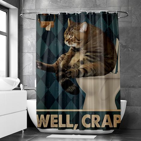 Rideau de douche motif chat aquarelle rétro, polyester imperméable, 90x180 cm (1/5)