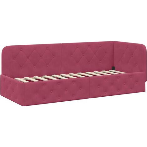 Cadre de lit d'angle couleur bordeaux, 80 x 200 cm, velours. (1/5)