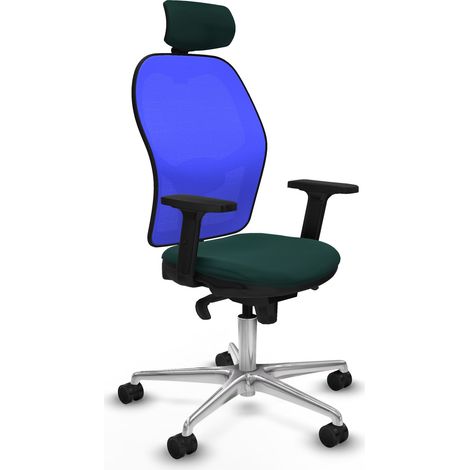 Jorquera sincro malla azul similpiel verde botella brazos 2D base aluminio cabecero 2D ruedas 65mm nailon (1/5)