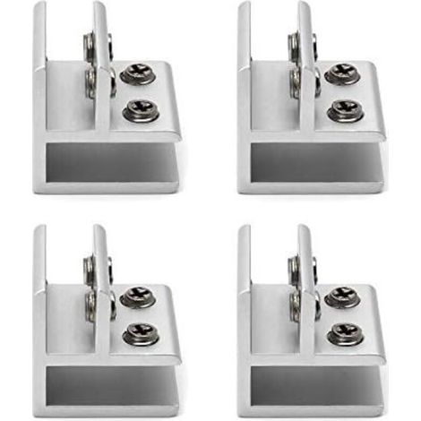 Lot de 4 supports de serrage réglables en métal pour étagères en verre – colliers à 90° compatibles avec verre épais de 8 à 12 mm (1/4)