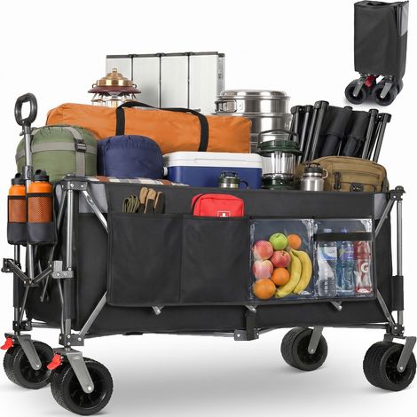 Chariot de transport pliable 300 L, 250 kg, tout-terrain, noir et gris DESVIAE (1/5)