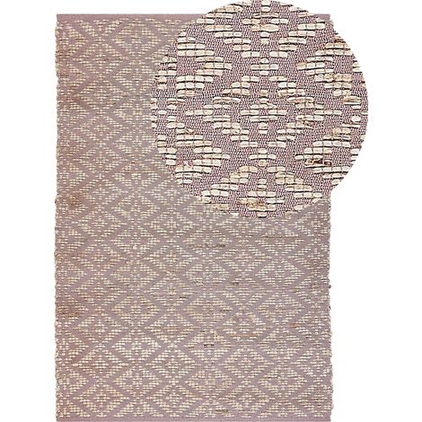 Tappeto rettangolare in cotone e iuta beige e rosa 140 x 200 cm Gerze (1/5)