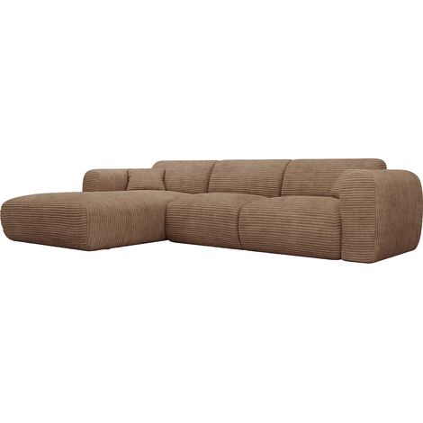 Grand canapé d'angle gauche convertible express en velours côtelé taupe - Matelas 13 cm mémoire de forme POGNI (1/5)