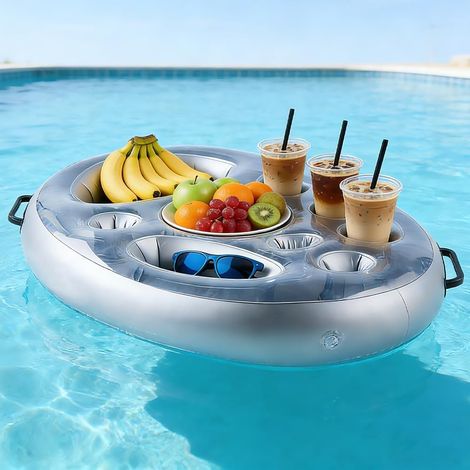 Porte-boissons gonflable, pour piscine avec 8 trous, grande capacité, sous-verres flottants, gonflable, bar de piscine, flottant pour les fêtes au bord de la piscine, plage (1/5)