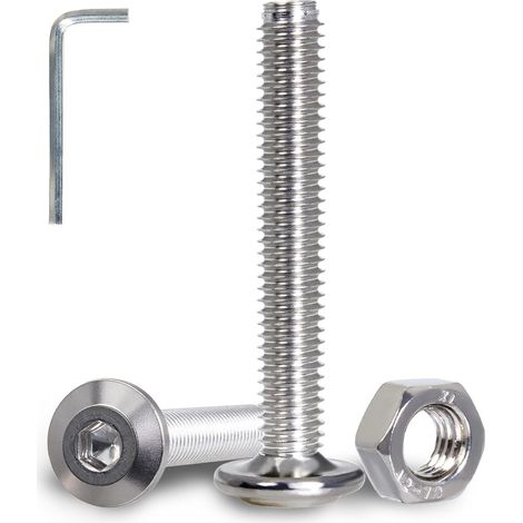 20 Pièces Vis M6 Tête Plate Six Pans Creux en Inox A2 V2A Boulons avec Écrous M6 et Clé Allen 4 mm Vis Inox pour Montage Mécanique Assemblage de Meubles et Réparations DIY (1/5)