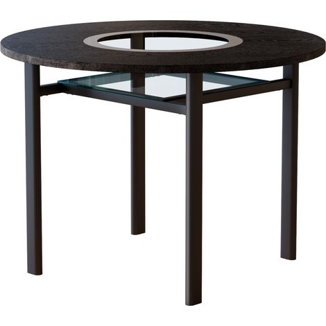 Table à manger ronde moderne 100 cm noire avec insert en verre et structure en métal (1/5)