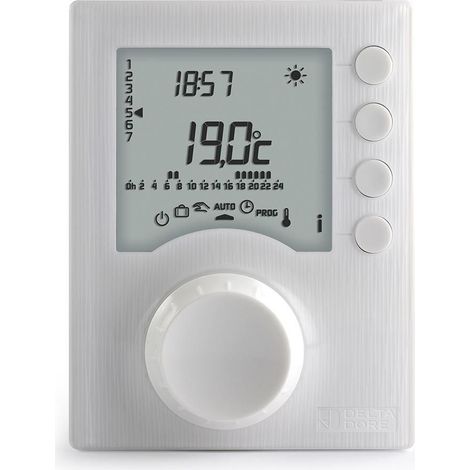 Delta Dore – Thermostat d'ambiance filaire Tybox 117+ 6053072 – Alimentation 2 piles LR03 – Programmation quotidienne et hebdomadaire – Compatible chaudières et poêles à granulés