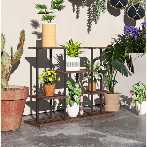Soporte para plantas 4 niveles metal y madera OKMYHOME (1/5)