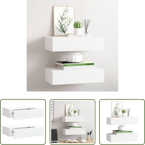 Schubladenregal - Wandregale mit Schubladen 2 Stk. Weiß 40x23,5x10 cm MDF (1/5)