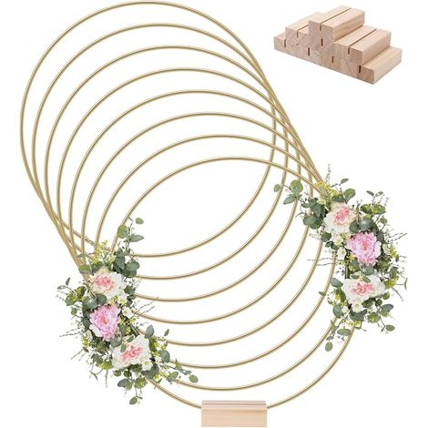 Lot de 8 Cerceau Floral en Métal doré 25 cm avec 8 Supports en Bois (1/5)