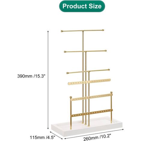 Support à bijoux sur pied avec 6 niveaux en forme d’arbre – Support mural ou autonome pour boucles d’oreilles, colliers, bracelets et bagues – Design élégant et stable
