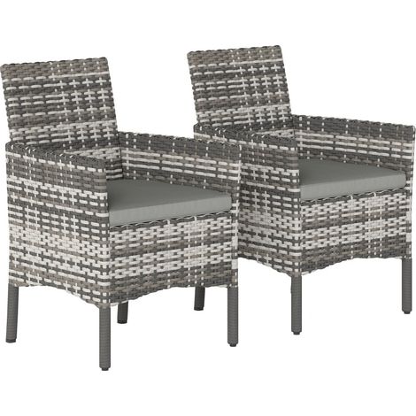 Set de 2 sillas de jardín de poliratán gris con cojines desmontables y estructura de acero (1/5)