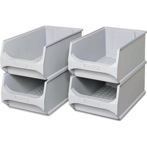 BRB Lot de 4 boîtes de rangement professionnelles LB 2 - 500 x 300 x 200 mm - Gris - Capacité : 21,8 l (1/3)