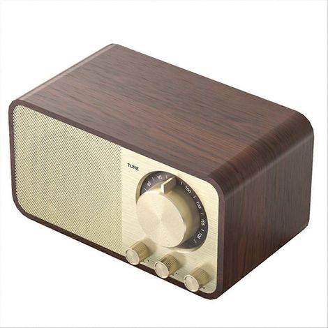 Retro-tragbares FM-Radio aus Massivholz, Vintage-Funkradioempfänger mit Subwoofer und Bluetooth-Lautsprecher. (1/5)