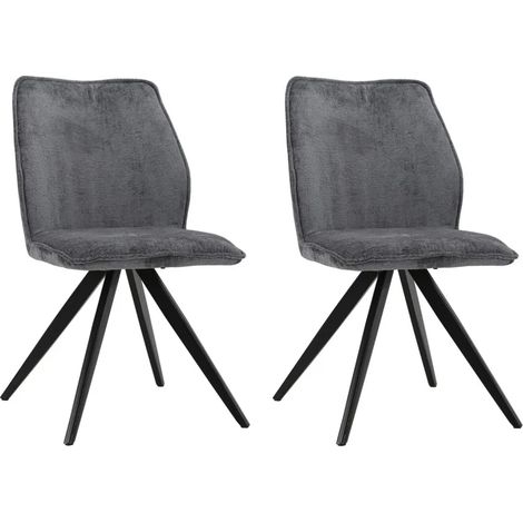 Lot 2 chaises en velours gris anthracite pied croix métal noir - JAMES (1/5)
