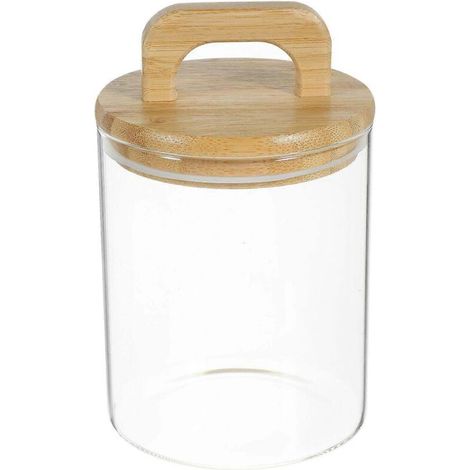 Boîte de conservation pour grains de café, bocal en verre transparent hermétique avec couvercle en bambou pour la cuisine (1/4)
