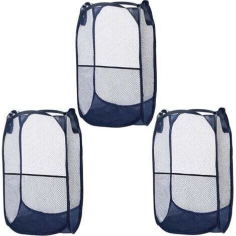 [JAMAIS UTILISÉ] Lot de 3 Panier à Linge Pliable en Maille Bleue - Bac à Linge Sale Pliable, Résistant et Facile à Ouvrir avec des Poignées pour Vêtements, Lessive et Jouets d’Enfants (1/4)