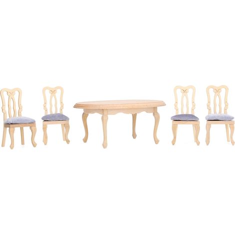 Table et chaise miniature 1:12 pour maison de poupée, mobilier en bois réaliste, set de salle à manger modèle décoration intérieure (1/5)