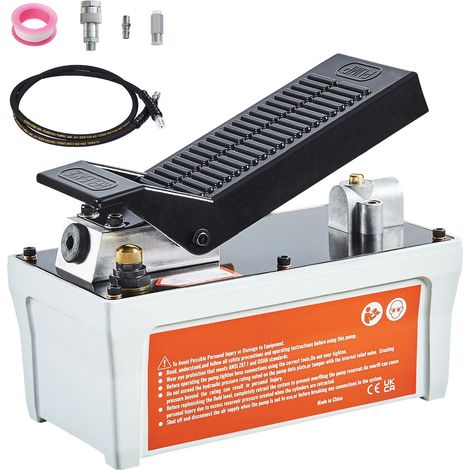 Pompe hydraulique pneumatique, 6895 bar, réservoir 1,9L, sortie NPT 10mm, entrée NPT 6,4mm, tuyau 2m, pédale, gris, pour machines de carrosserie et postes de traction. (1/5)