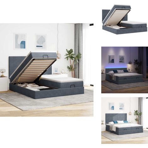 Cadre de lit ottoman avec matelas gris foncé 160x200cm velours - Lit Ottoman - Lits Ottomans - Cadre De Lit - Cadre De Lit Avec Rangement (1/5)