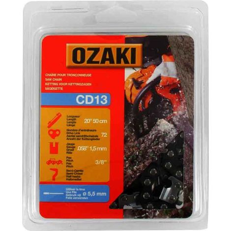 Chaîne de tronçonneuse OZAKI sous coque semi carrée: 3/8'' 058 (1,5mm) 72 entraîneurs ( E72 )