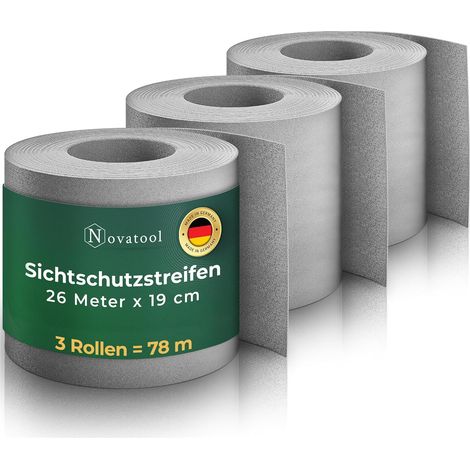 Rouleaux de brise-vue pour clôture Novatool PP 78 m gris pour clôture à double tige pour 30 rangées de bandes brise-vue pour clôture en maille