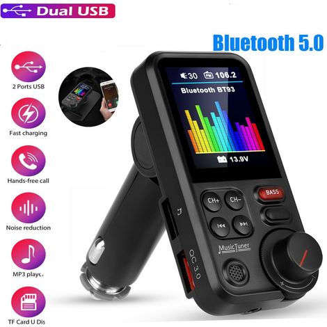 Trasmettitore FM Bluetooth wireless per auto, caricatore USB AUX, chiamate in vivavoce, display (1/5)