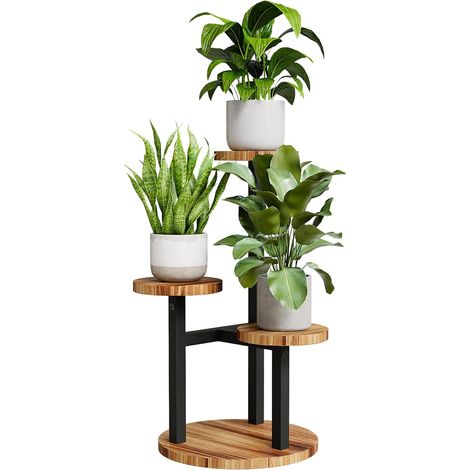 Bamworld - Support Plante d'Angle 3 Niveaux en Métal Bois - Étagère Fleurs pour Intérieur Salon Jardin Extérieur - pour Interieur et Exterieur (1/5)