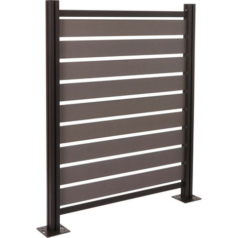 [NON UTILIZZATO] Pannello base recinzione fendivista bidoni box rifiuti HHG-946 alluminio aspetto legno 130x110x6cm grigio