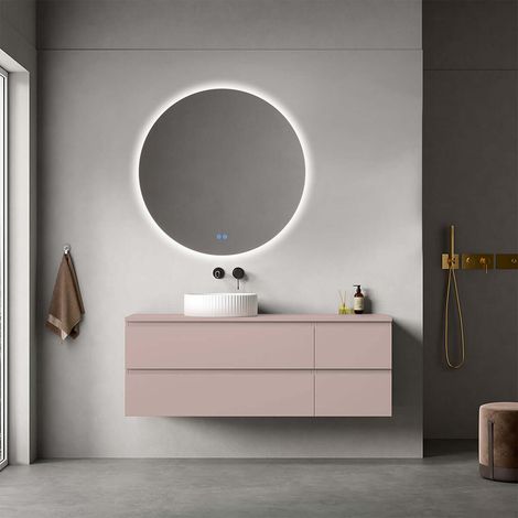 Mobile bagno sospeso reversibile 140 cm Rosa Retrò per Lavabo d'appoggio Specchio Tondo Retroilluminato - Fiji Paint Top (1/4)
